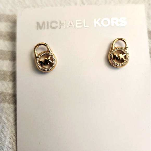 MICHAEL KORS Yellow Gold MK Logo Padlock Stud Earrings - Picture 1 of 3
